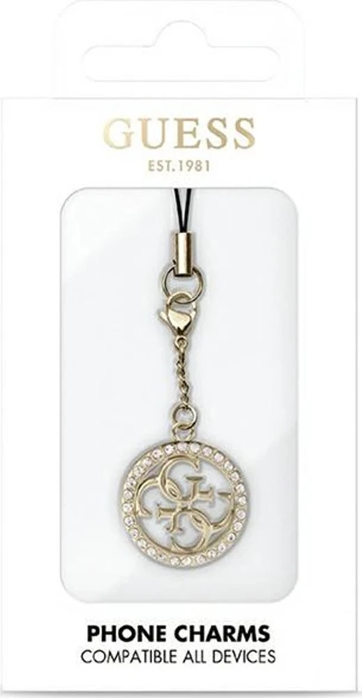 Dėklas Guess pakabukas GUCPM4DRD telefono dirželis 4G Rhinestone Charm
