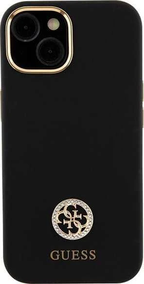 Guess GUHCP15M4DGPK Apple iPhone 15 Plus / 14 Plus 6.7″ juodos spalvos kietas dėklas Silicone Logo Strass 4G