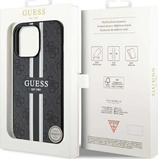 Dėklas GUESS GUHMP13LP4RPSK IPHONE 13 PRO / 13 6.1 "Juodas / Juodas HARDCASE 4G PRINTED STRIPES MAGSAFE