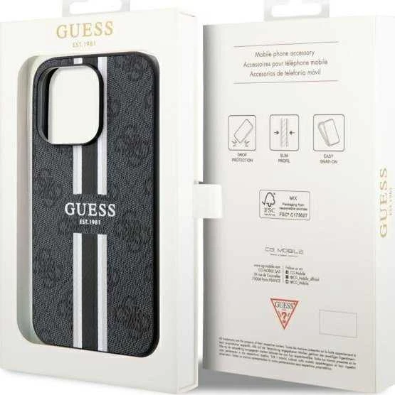 Guess GUHMP14LP4RPSK Apple iPhone 14 Pro 6.1″ juodos spalvos kietas dėklas 4G Printed Stripes MagSafe