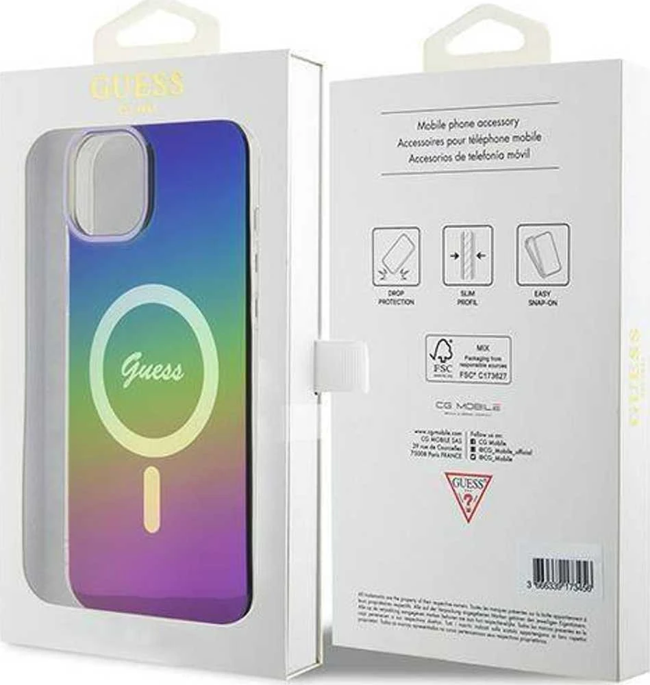 Guess GUHMP15MHITSK Apple iPhone 15 Plus/ 14 Plus 6.7″ rainbow kietas dėklas IML Iridescent MagSa
