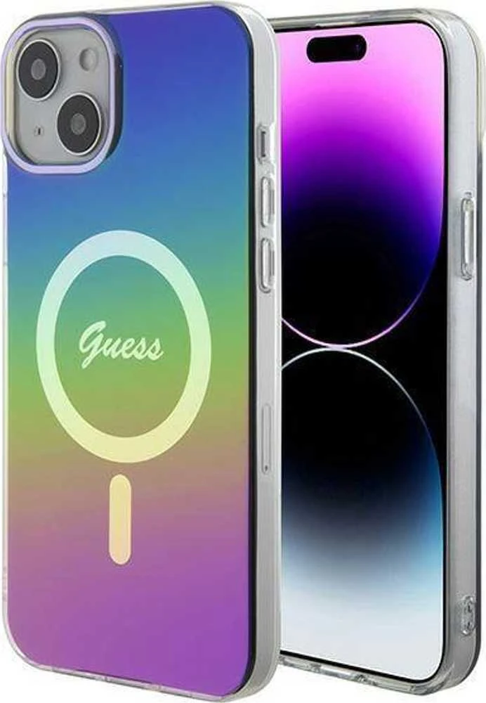 Guess GUHMP15SHITSK Apple iPhone 15 / 14 / 13 6.1″ rainbow kietas dėklas IML Iridescent MagSafe