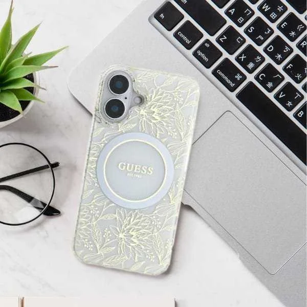 Guess GUHMP16XHCPOFPA Apple iPhone 16 Pro Max 6.9″ žalias kietas dėklas IML Flowers Allover Electro Wit