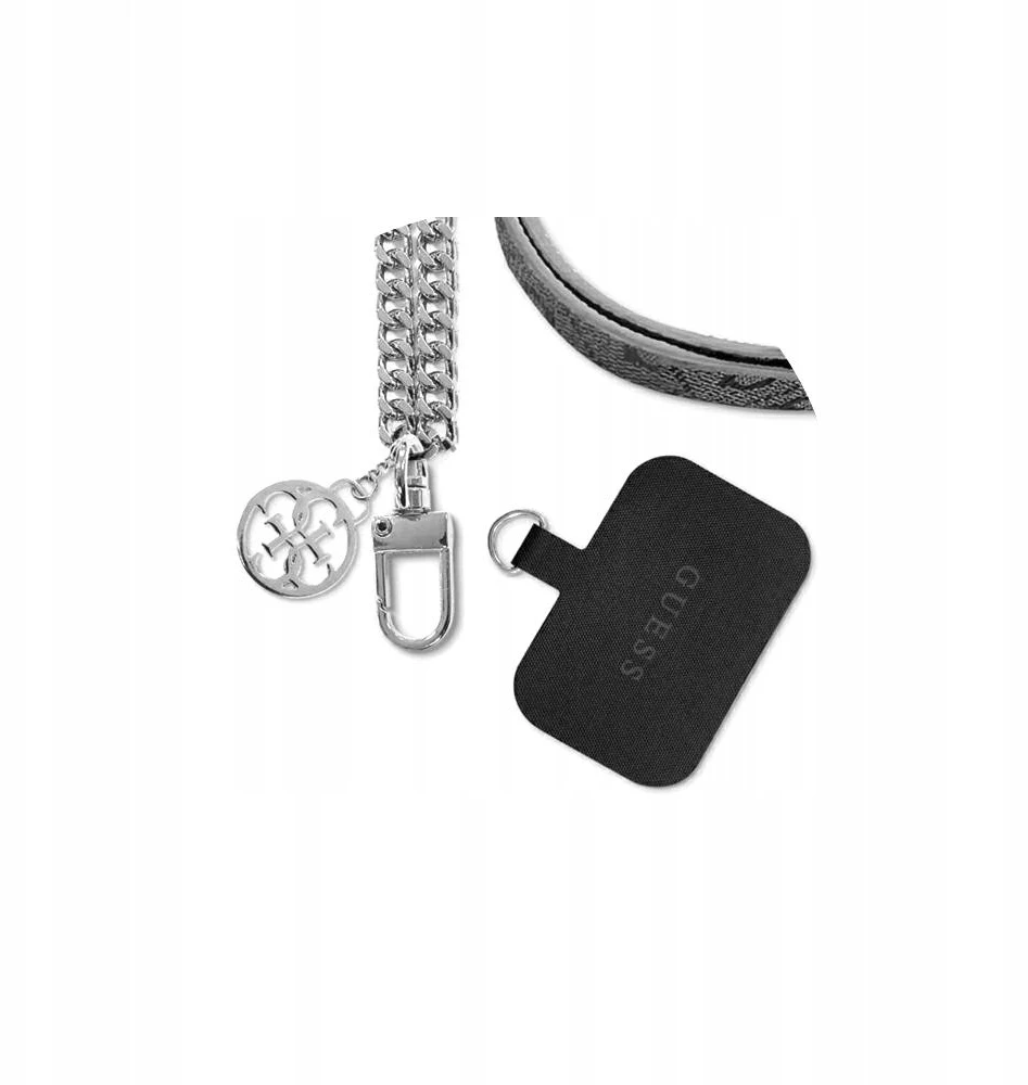 Dėklas Guess Crossbody Strap PU 4G grandinėlė su žavesiu sidabrine/juoda spalva