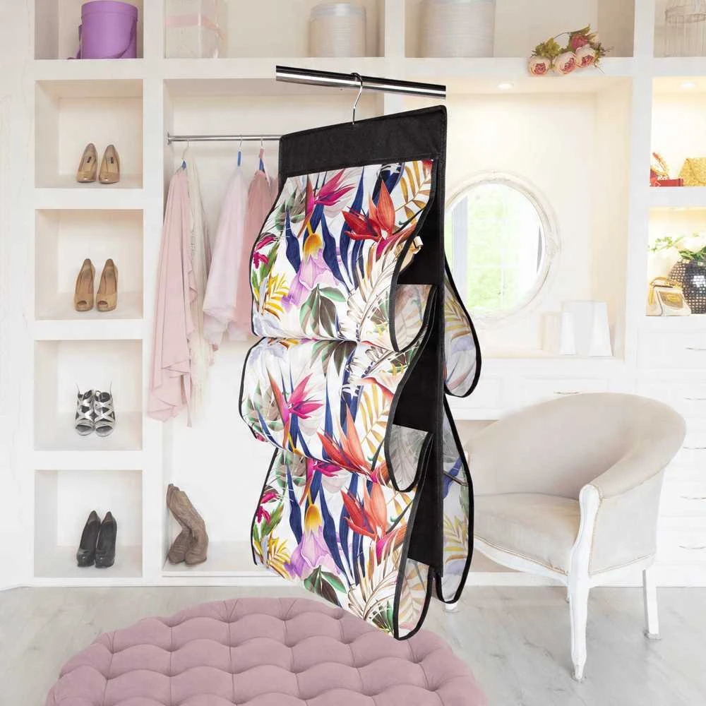 ORDINETT 5 handbags Floral Beauty hanging organiser
