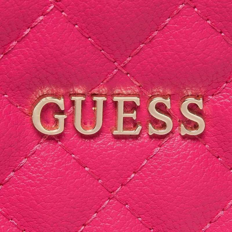 „Guess“ kelioninis krepšys iš eko odos, tekstilinis, dygsniuotas raštas ir rankogaliai, fuksijos spalvos, 23 x 15 x 1,5 cm