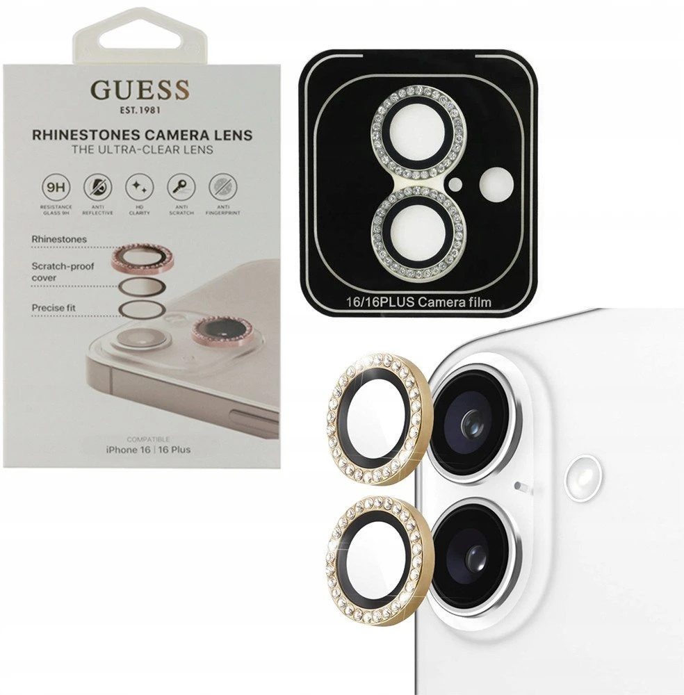 Guess Fixed Glliter lešio apsauga Apple iPhone 16/16 Plus Gold