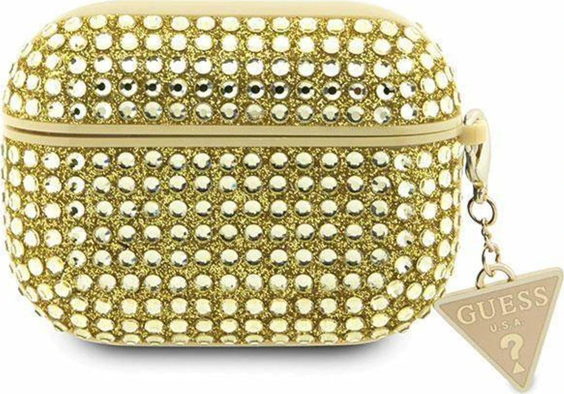 Guess GUAPHDGTPD AirPods Pro dėklas aukso spalvos Rhinestone Triangle Charm