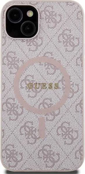Guess GUHMP14SG4GFRP iPhone 14 / 15 / 13 6.1" rožinė/rožinė kietas dėklas 4G kolekcijai odinis metalinis MagSafe logotipas | GUESS