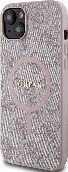 Guess GUHMP14SG4GFRP iPhone 14 / 15 / 13 6.1" rožinė/rožinė kietas dėklas 4G kolekcijai odinis metalinis MagSafe logotipas | GUESS