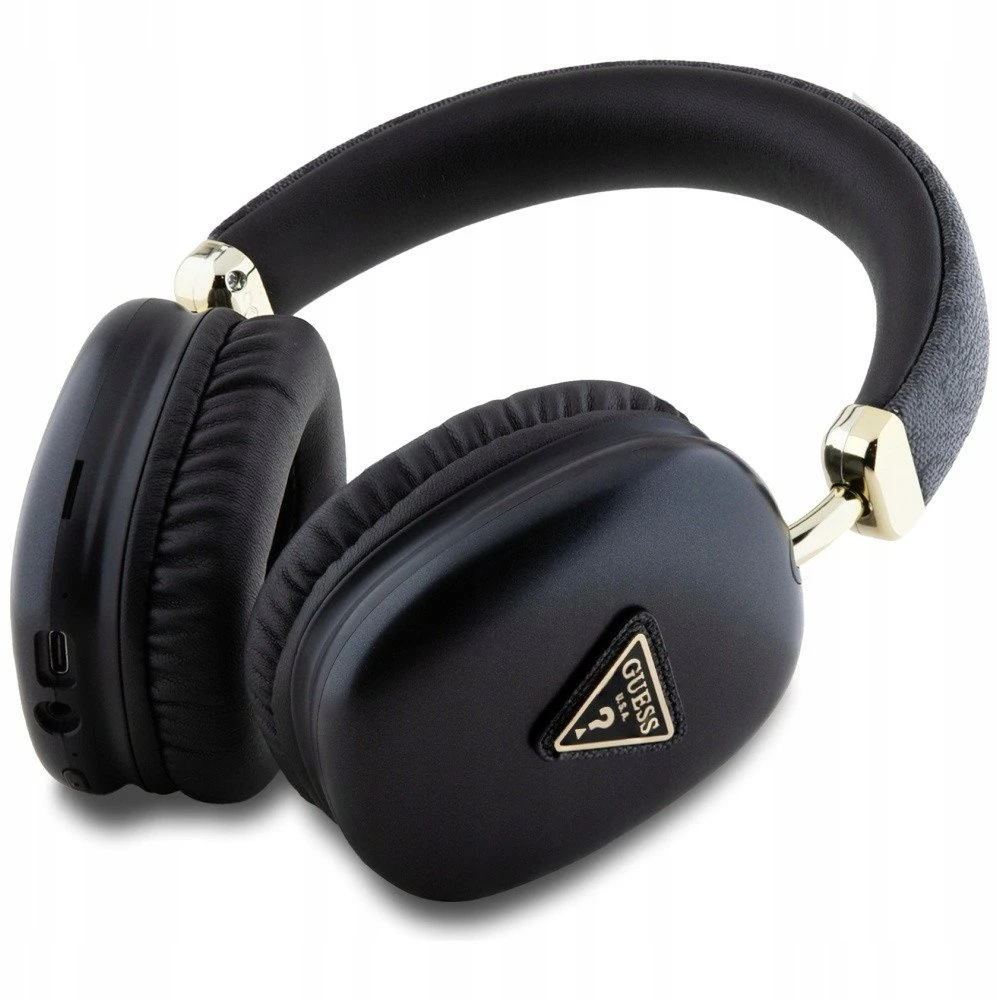 Guess PU Leather 4G Triangle Logo belaidės ausinės juodos spalvos