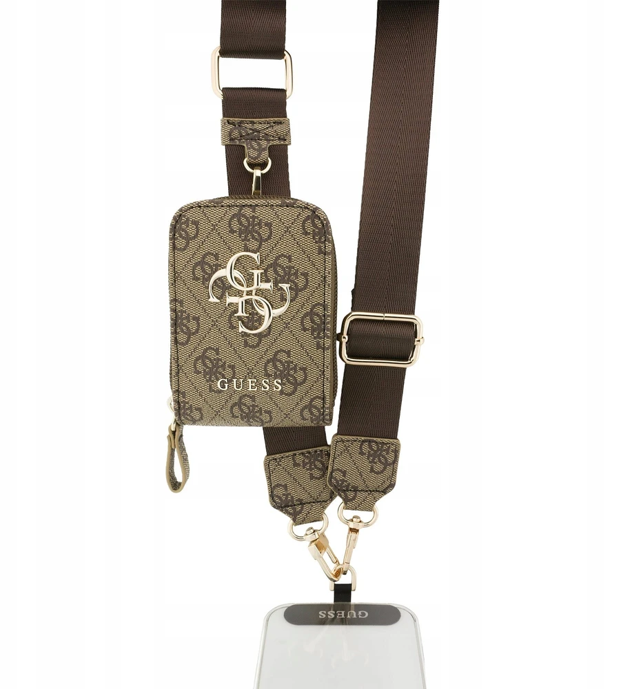 Dėklas Guess Crossbody Strap PU 4G Metal Logo + Purse rudos spalvos