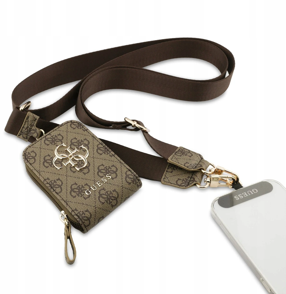 Dėklas Guess Crossbody Strap PU 4G Metal Logo + Purse rudos spalvos