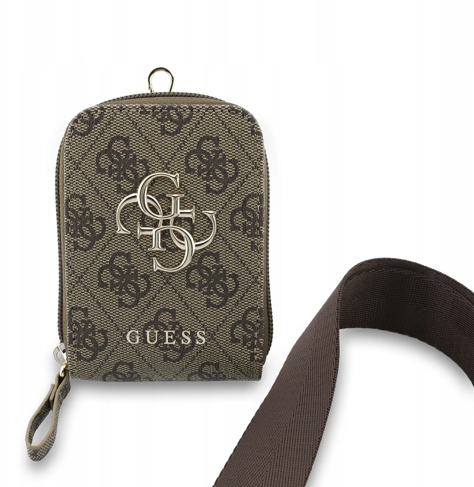 Dėklas Guess Crossbody Strap PU 4G Metal Logo + Purse rudos spalvos