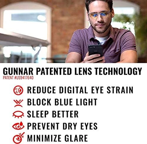 Gunnar Optiks Vertex kompiuteriniai akiniai, blokuojantys mėlyną šviesą - gintariniai stiklai, juodos spalvos