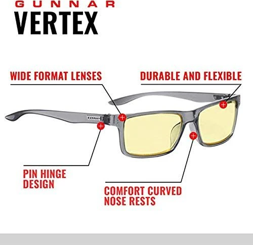 Gunnar Optiks Vertex kompiuteriniai akiniai, blokuojantys mėlyną šviesą - gintariniai stiklai, juodos spalvos
