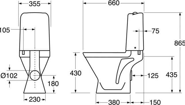 Gustavsberg pods ar vāku Nordic 3, 355x660 mm, horizontāls izvads, 3/6 l, balts