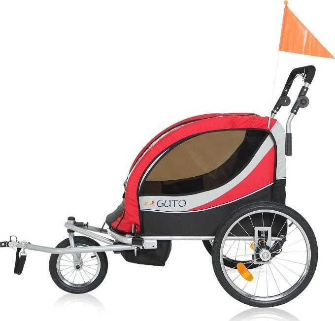 Guto Guto Deluxe 2in1 dviračio priekaba raudona / šviesiai pilka
