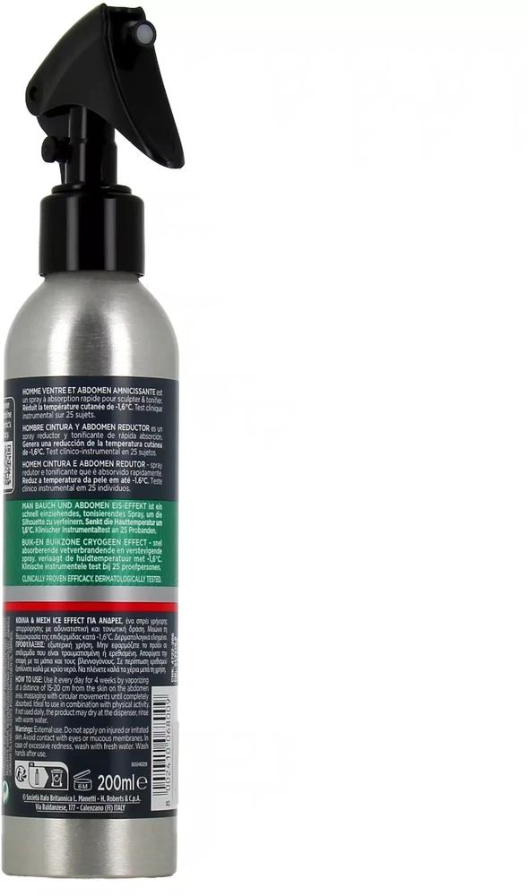 Somatoline Cosmetic Somatoline Man Belly and Abdomen Cryogenic Effect Purškiklis modeliuojantis kūno purškiklis vyrams, 200 ml