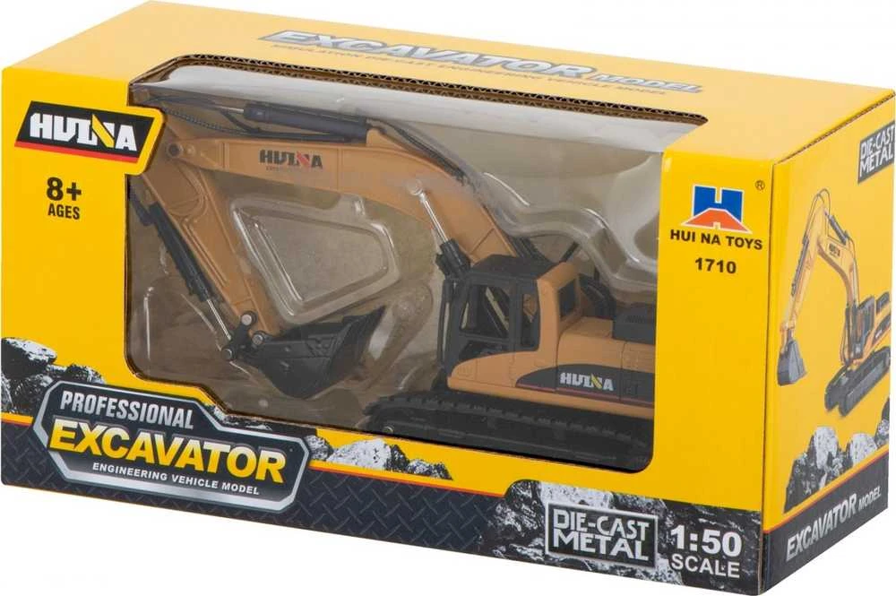 Lietimui skirtas H-toys 1710 1:50 metalinis vikšrinio krautuvo su kaušu ekskavatoriaus modelis