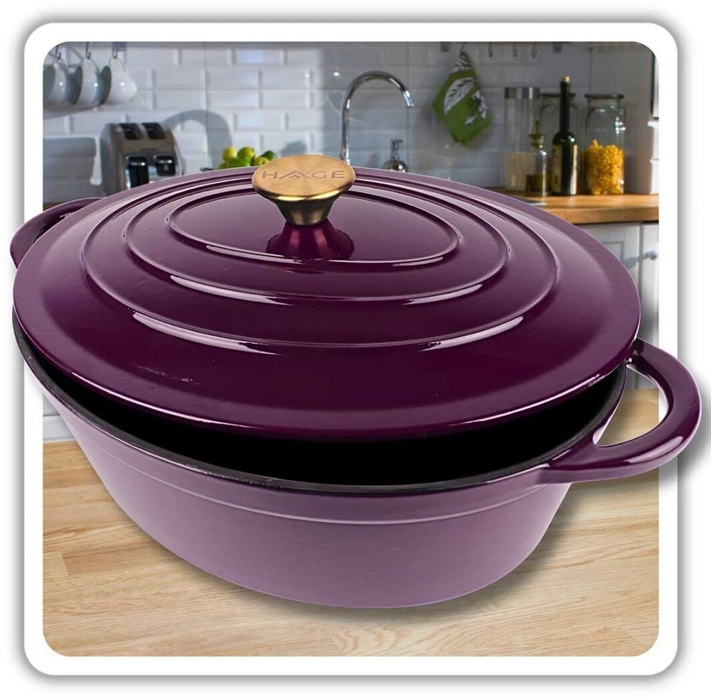 HAGE Emaliuota ketaus keptuvė žąsiui 6L HAGE Eggplant (DK34-eggplant)