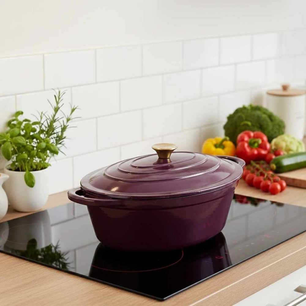 HAGE Emaliuota ketaus keptuvė žąsiui 6L HAGE Eggplant (DK34-eggplant)