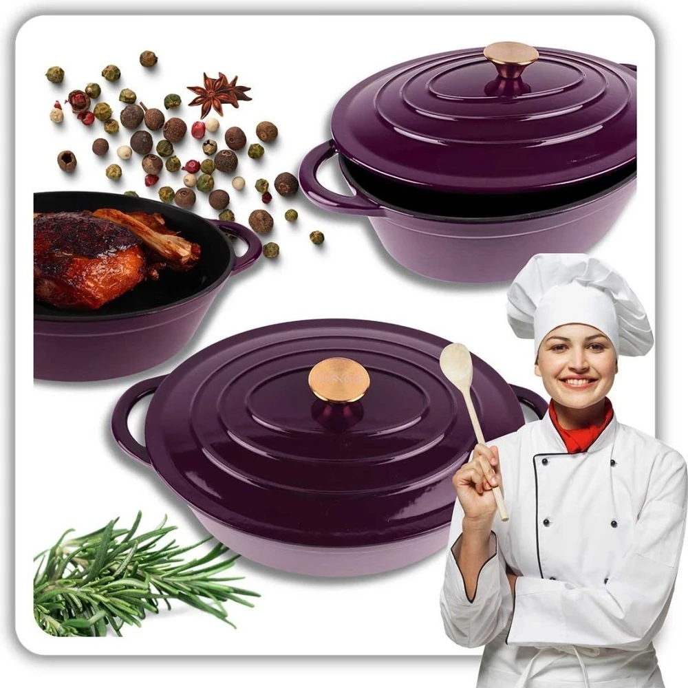 HAGE Emaliuota ketaus keptuvė žąsiui 6L HAGE Eggplant (DK34-eggplant)