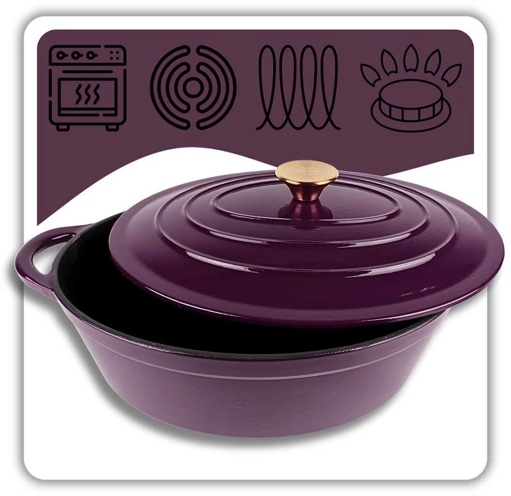 HAGE Emaliuota ketaus keptuvė žąsiui 6L HAGE Eggplant (DK34-eggplant)