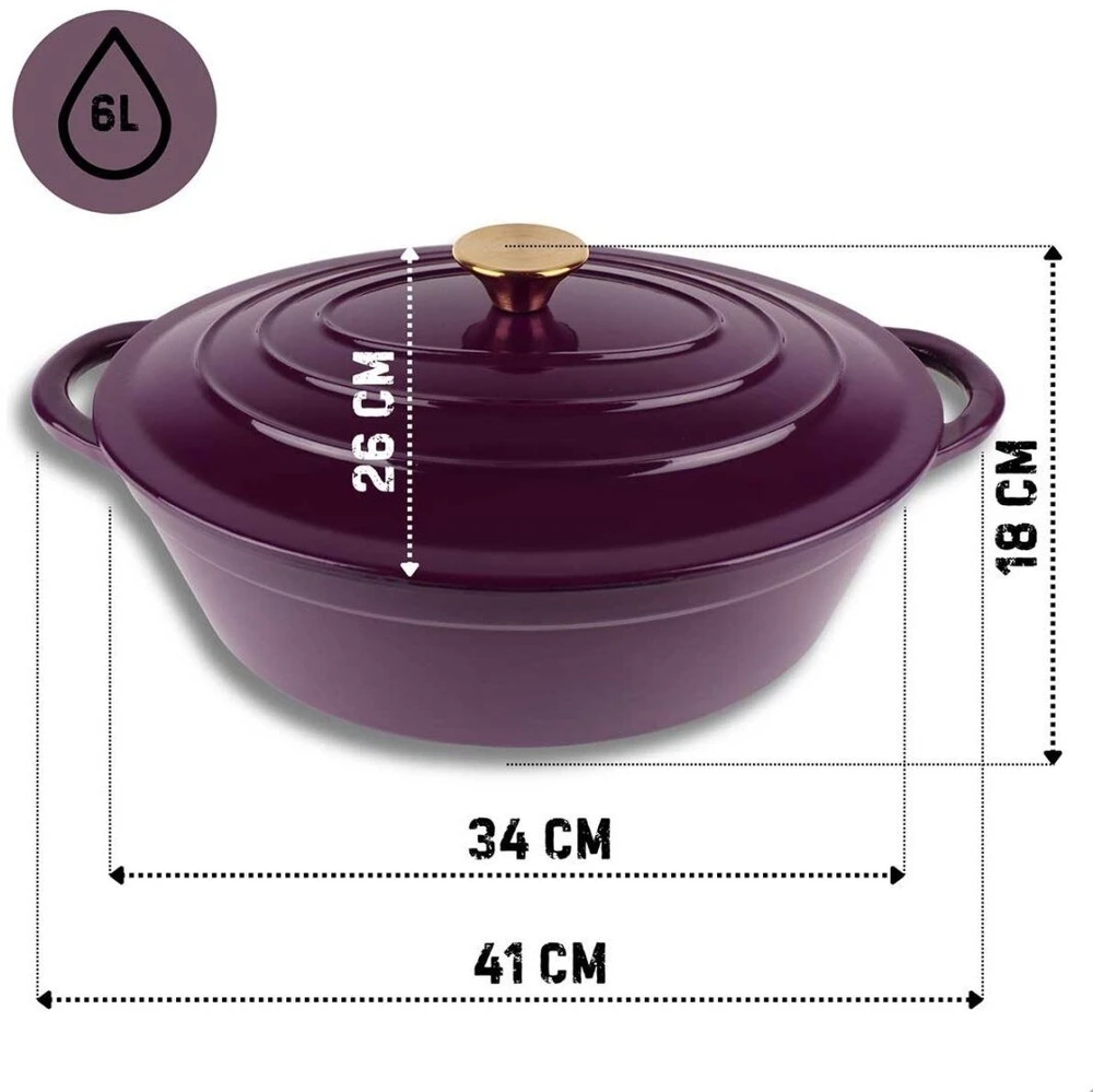 HAGE Emaliuota ketaus keptuvė žąsiui 6L HAGE Eggplant (DK34-eggplant)