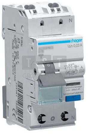 Hager ADS906D Wyłącznik różnicowo-nadprądowy RCBO 1P+N 6kA B6A 0,03A Typ A QuickConnect ADS906D