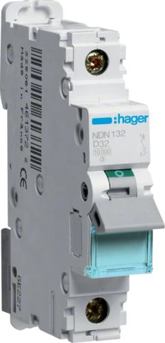 Hager Polo NDN132 Grandinės pertraukiklis 1P D 32A 10kA AC NDN132