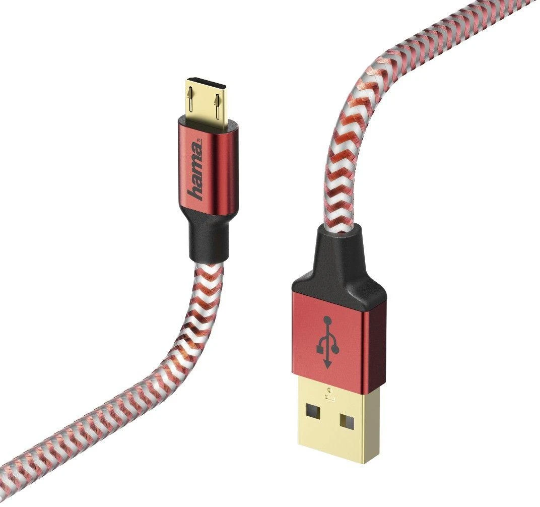 HAMA atspindintis įkrovimo/duomenų kabelis Micro-USB 1,5 m raudonas