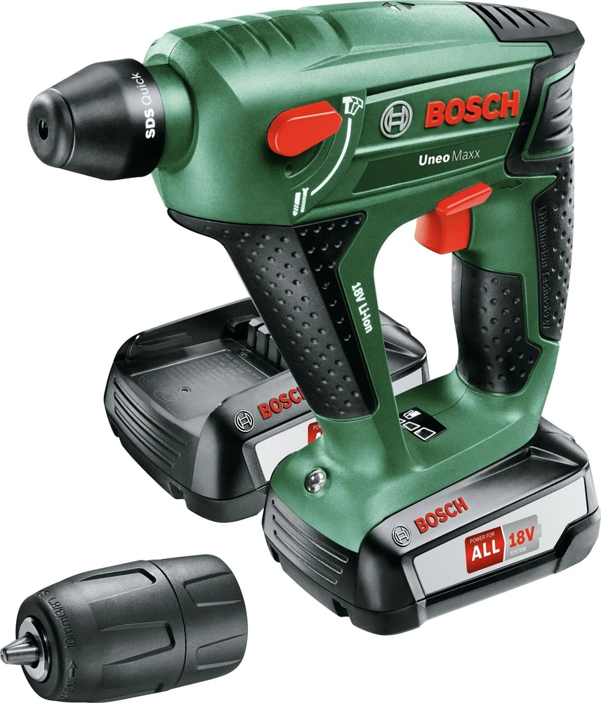 Perforatorius Bosch Uneo Maxx; 0,6 J; SDS-greitas; 18 V; 2x2,5 Ah akum.