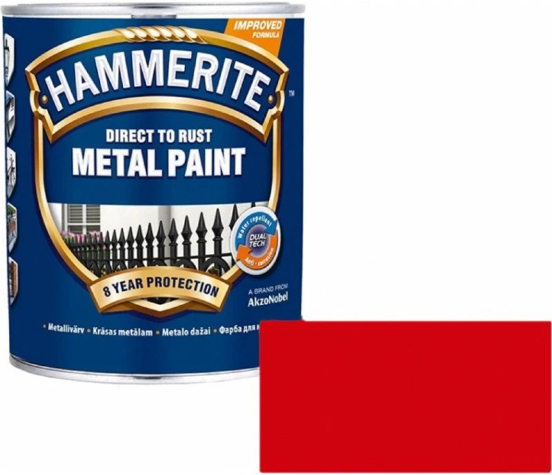Hammerite emaliniai dažai metalui, 0,75 l, raudoni
