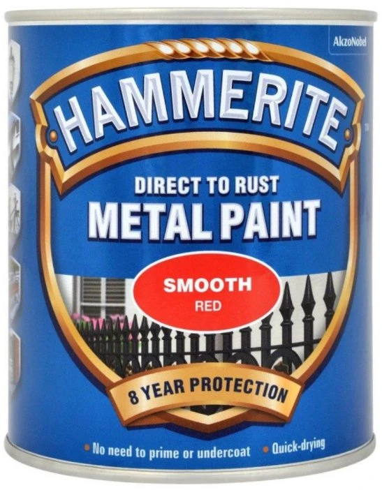 Metalo dažai HAMMERITE SMOOTH FINISH, blizgūs, raudonos sp., 250 ml