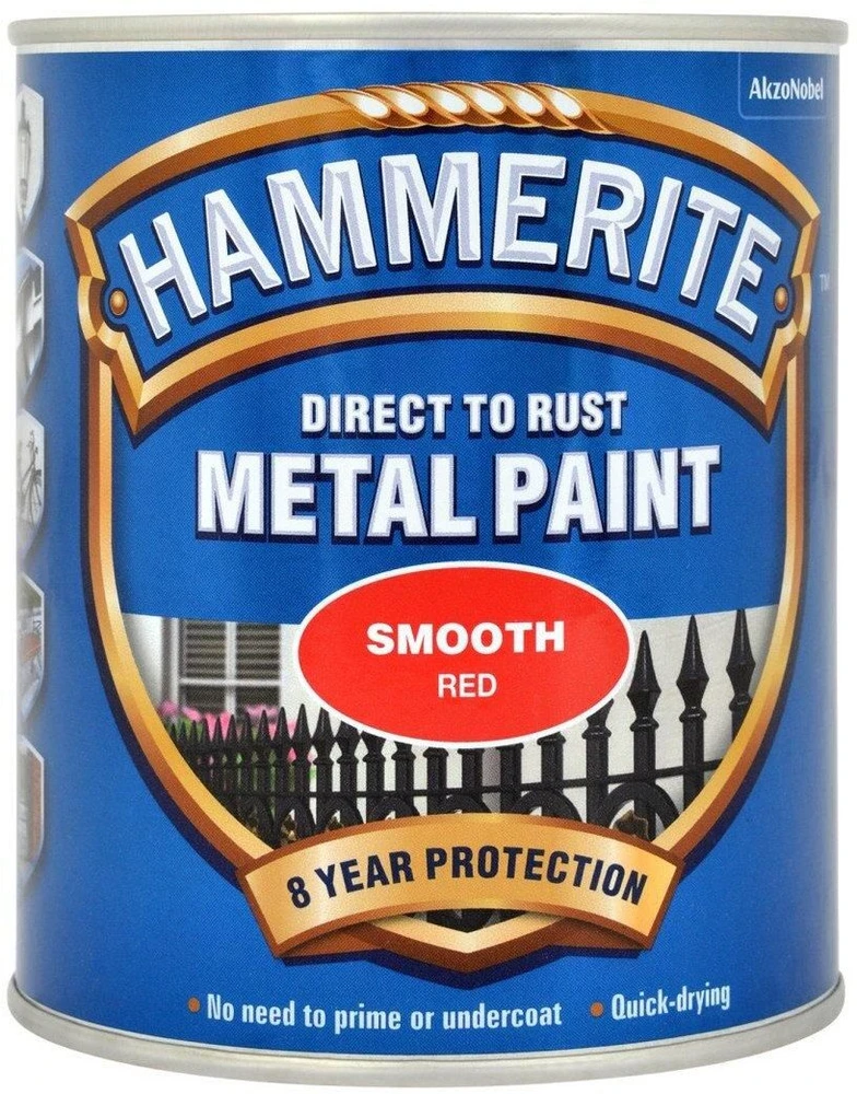 Hammerite Smooth raudoni metalo dažai, 0,75 l skardinė