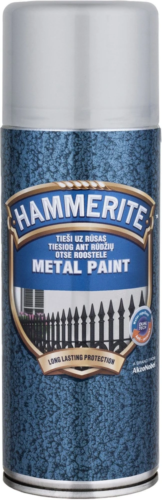 Dekoratyviniai dažai Hammerite Hammered purškiami, sidabriškai pilki, 0,4 l