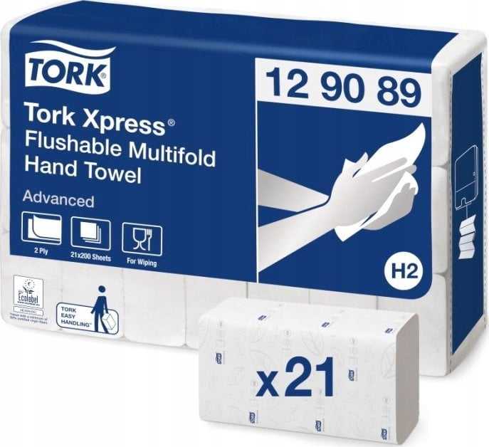 „Tork H2 Advanced“ nuplaunami dvisluoksniai popieriniai rankšluosčiai, 21 vnt. x 200 vnt.