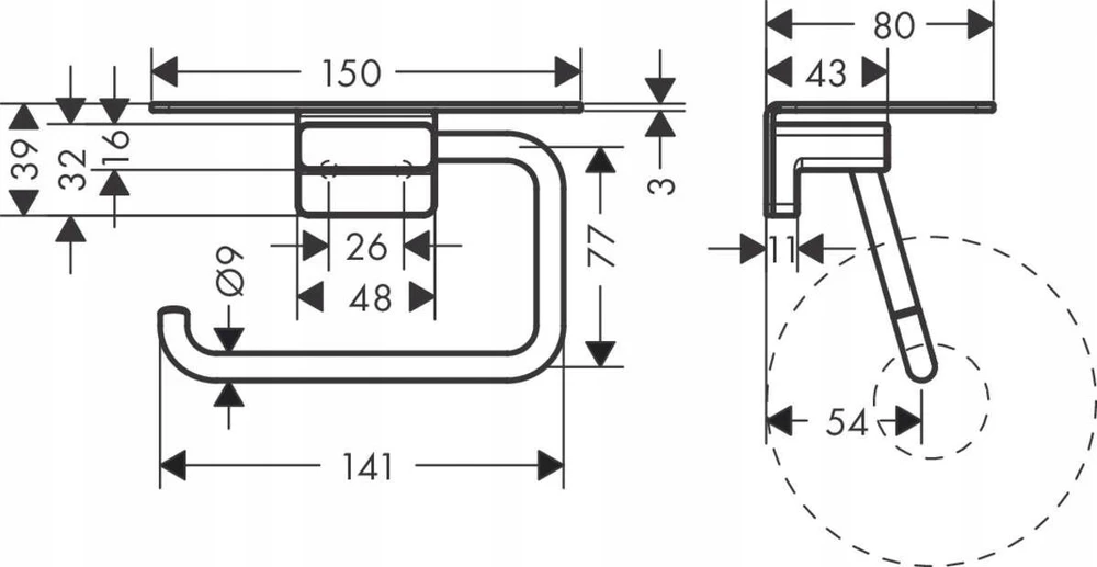 Tualetinio popieriaus laikiklis su lentynėle Hansgrohe AddStoris 41772000, chromo
