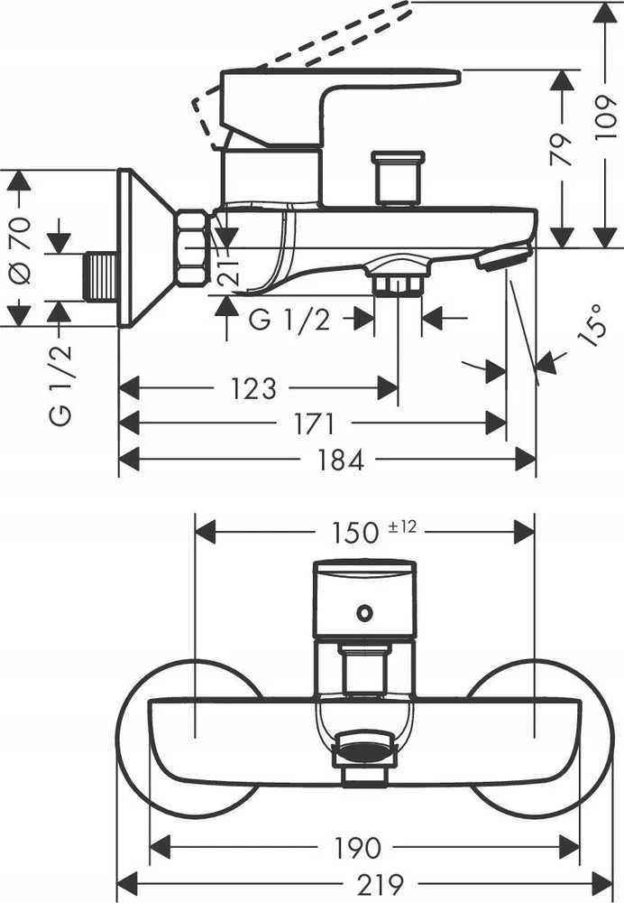 Vonios maišytuvas Hansgrohe Vernis Shape 71450000, chromo