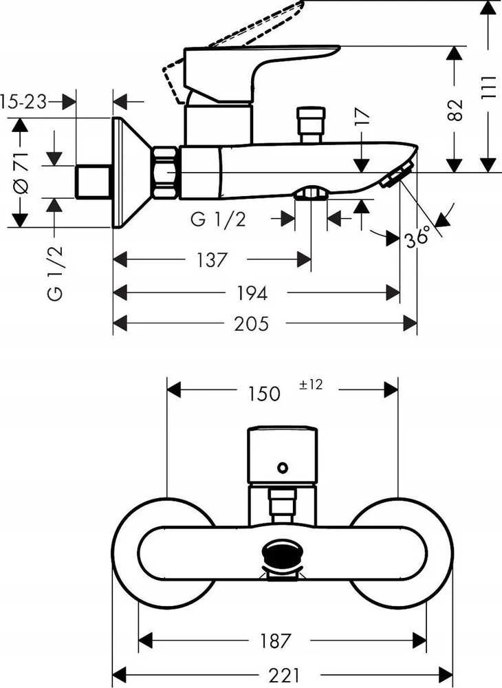 Vonios maišytuvas Hansgrohe Talis E 71740670, juodas matinis