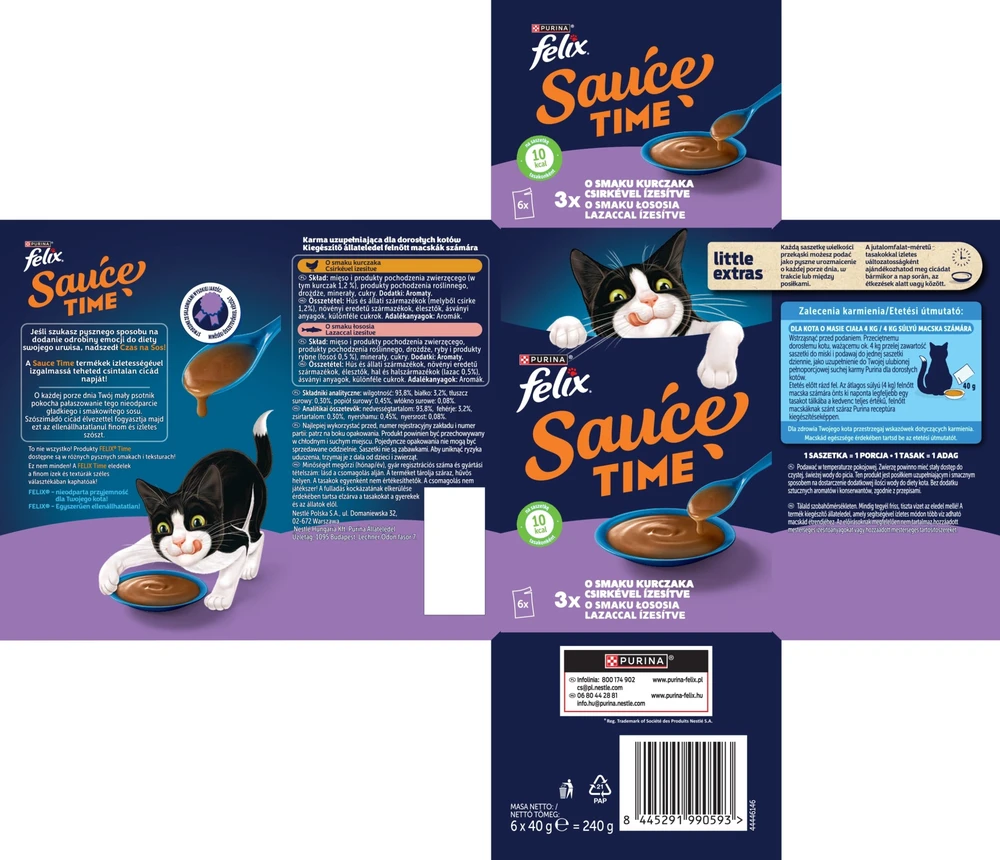 Purina Nestle Felix Sauce Time – šlapias kačių maistas – 6x40g