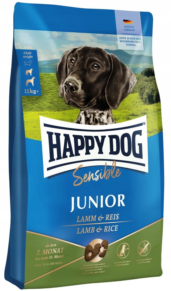 Happy Dog Sensible Junior, sausas maistas, šuniukams, 7-18 miesięcy, ėriena/ryż, 1kg