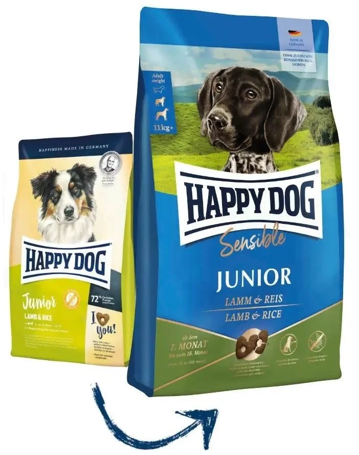 Happy Dog Sensible Junior, sausas maistas, šuniukams, 7-18 miesięcy, ėriena/ryż, 1kg