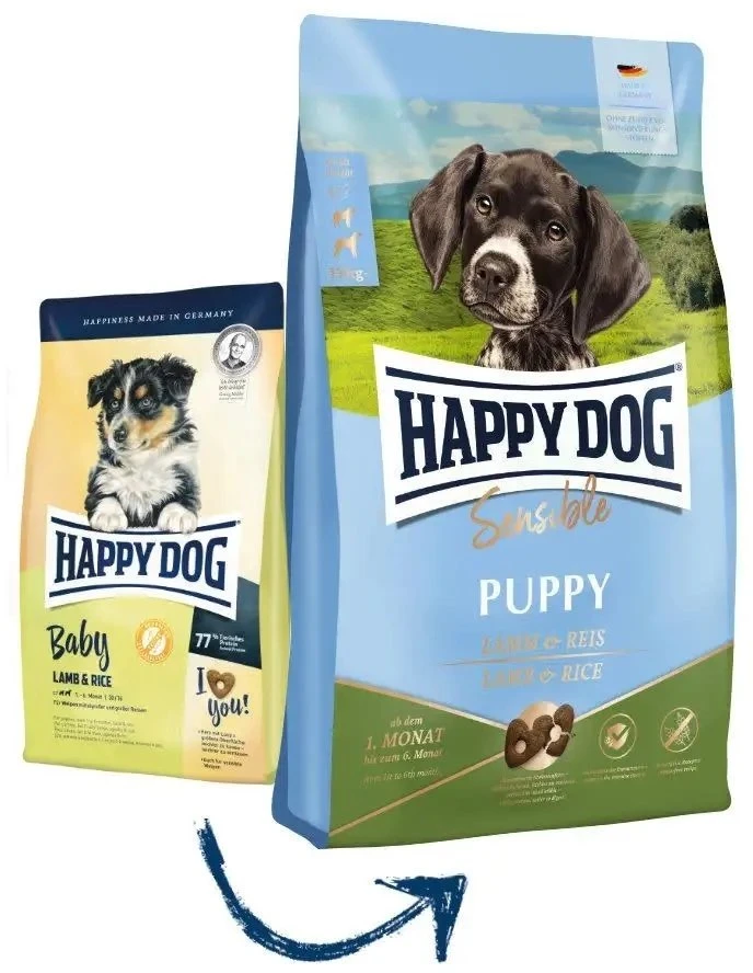 Happy Dog Sensible Puppy, sausas maistas, šuniukams, 1-6 mėn., ėriena/ryż, 1kg