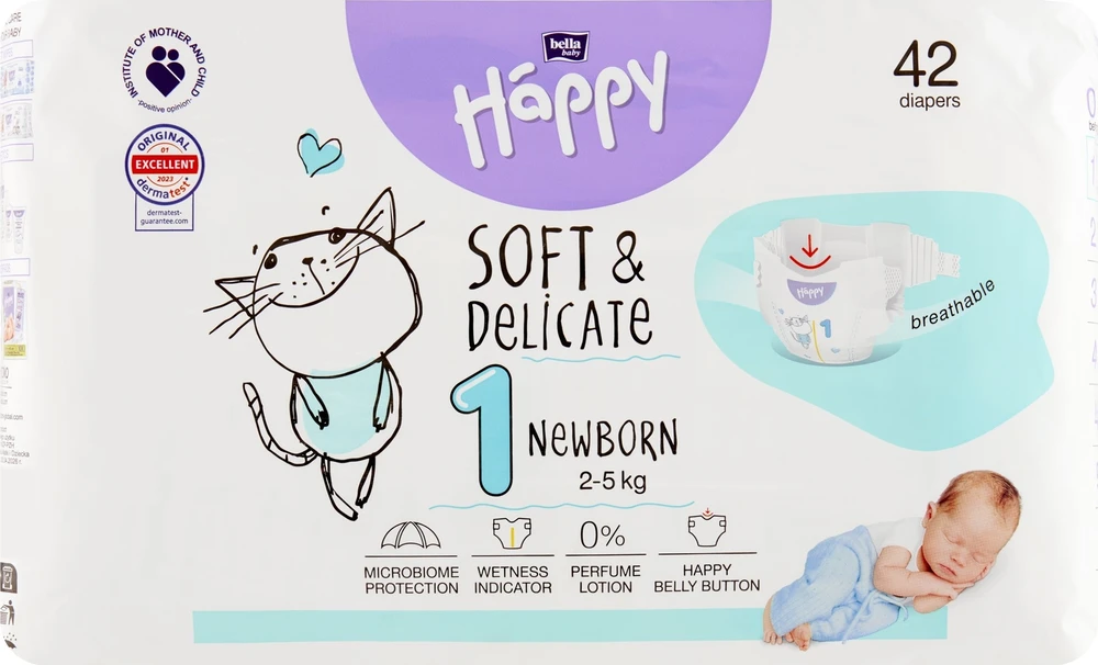 BELLA Baby Happy Baby sauskelnės 1 NEWBORN 2-5kg 42 vnt.