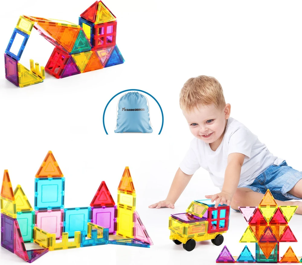 Happy Kiddo Magnetiniai blokeliai, 3D mokomieji vamzdeliai (61 elementas) PicassoTiles