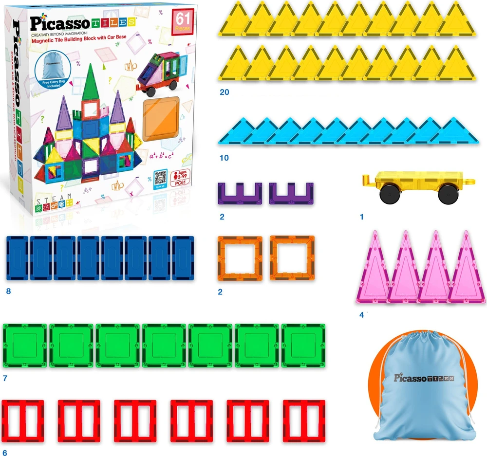 Happy Kiddo Magnetiniai blokeliai, 3D mokomieji vamzdeliai (61 elementas) PicassoTiles