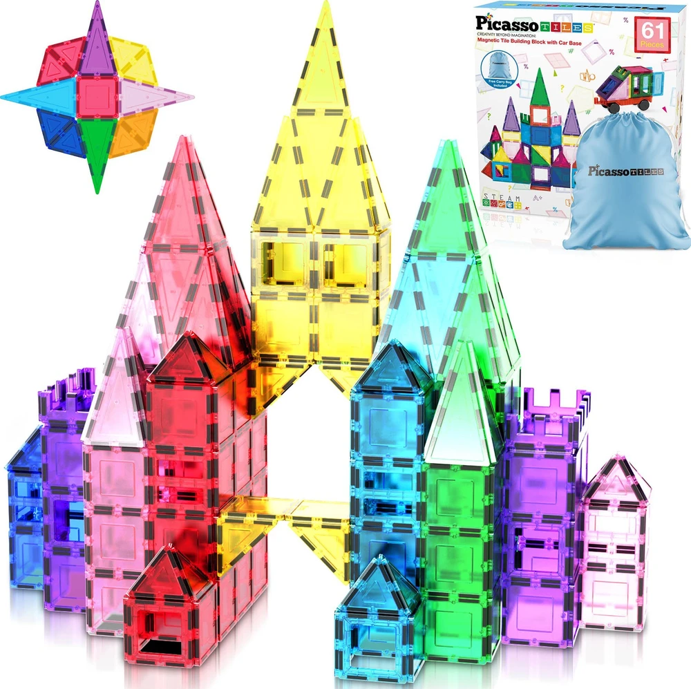 Happy Kiddo Magnetiniai blokeliai, 3D mokomieji vamzdeliai (61 elementas) PicassoTiles