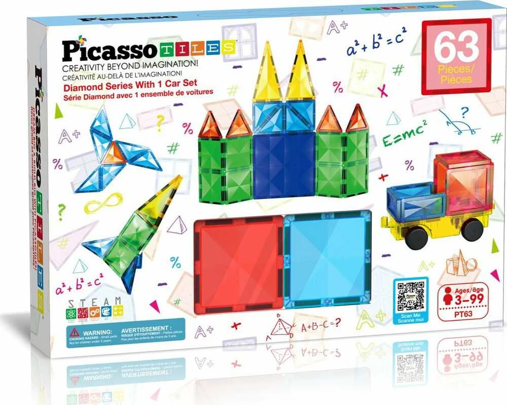 PICASSO TILES Magnetinis konstruktorius su 1 automobiliu 63 det., PT63